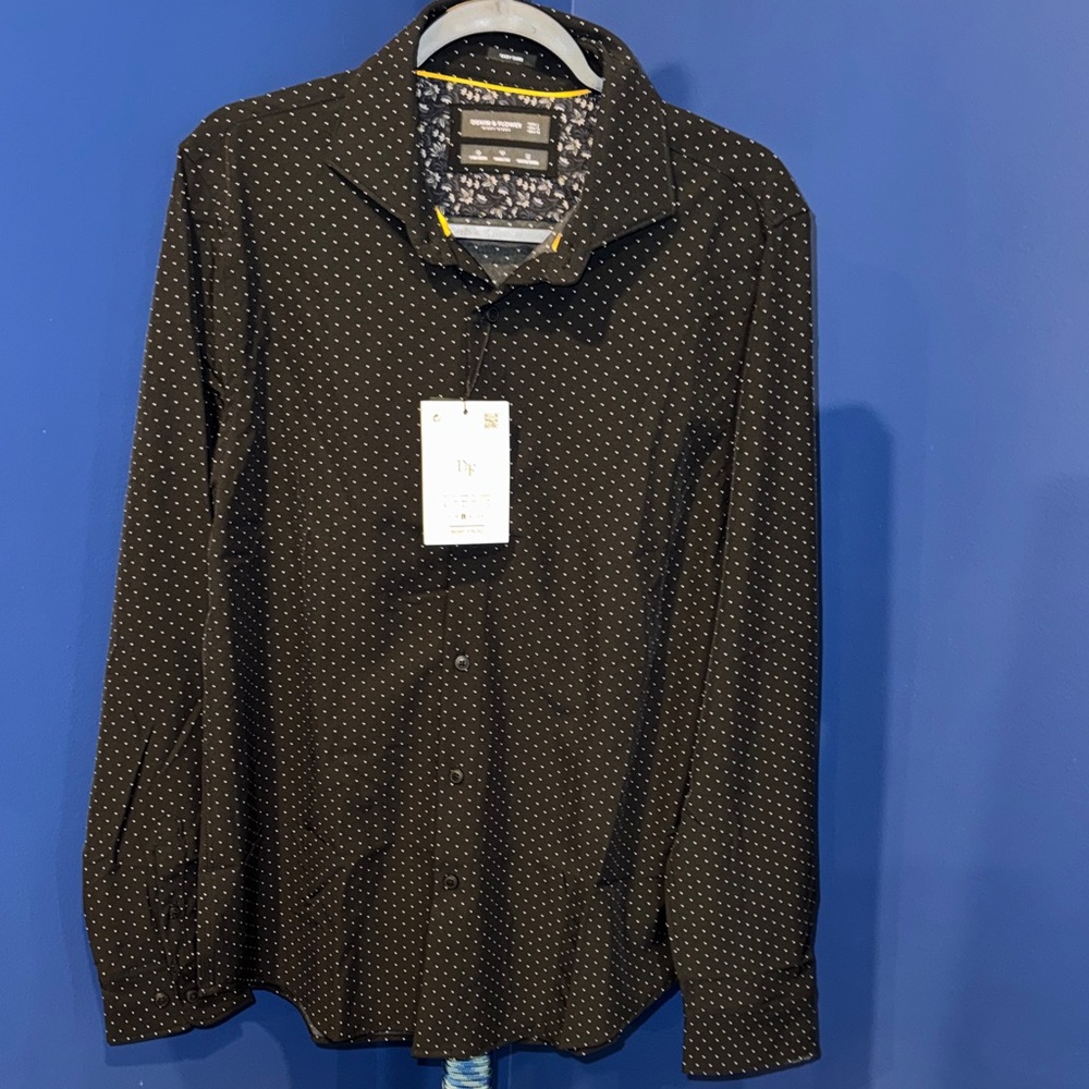 Denim & Flower- NWT  Black Polka Dot Button Down Shirt Size Large - Picture 3 of 15